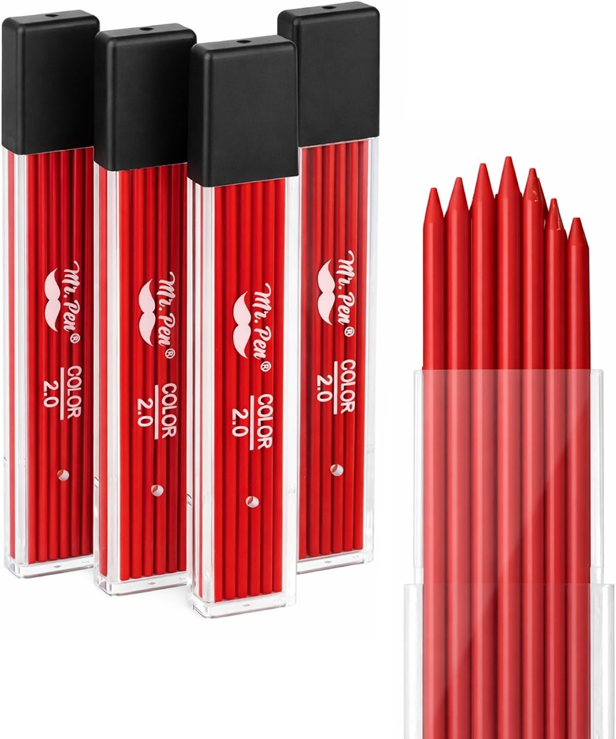 – 2.0 Mm Lead Refills, 48 Pack , Cherry Red | 90 Mm Length, Bold 2 Mm Mechanical