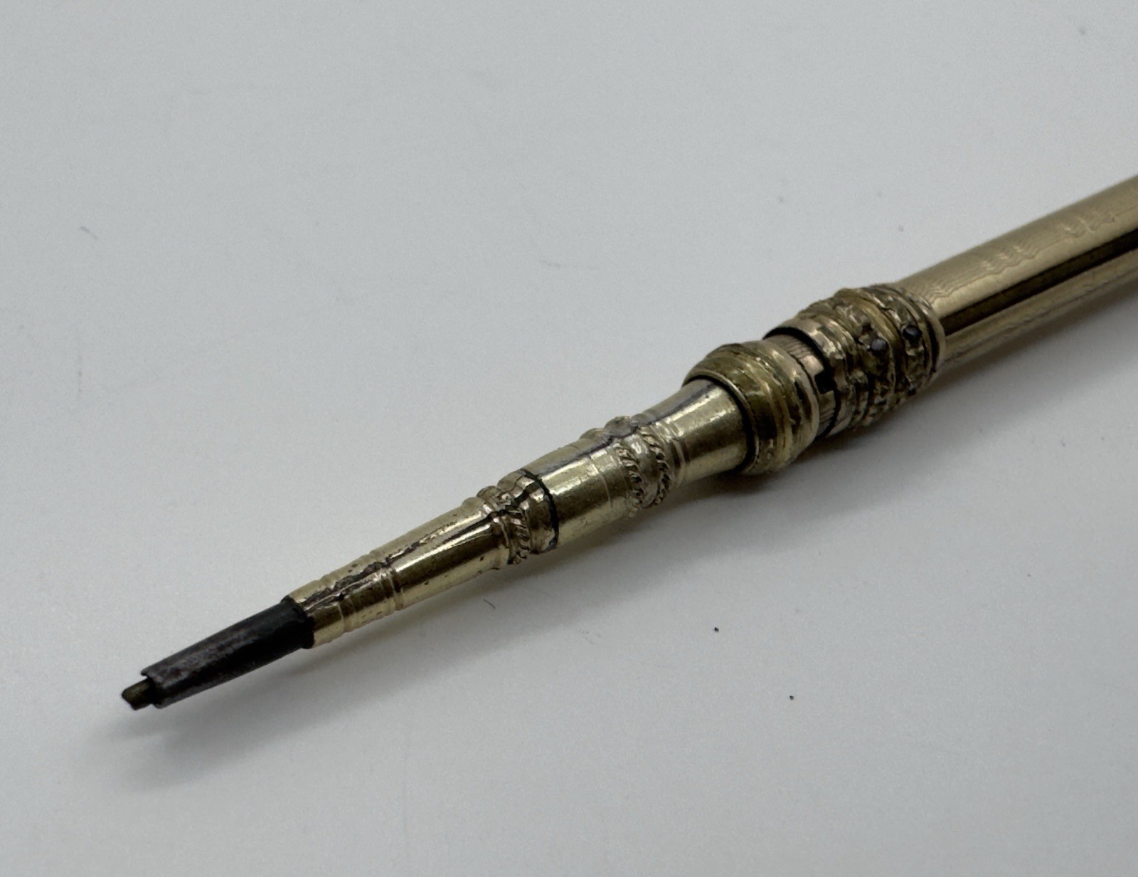 Victorian Telescoping Mechanical Pencil, Floral Repoussé, Retractable Chain