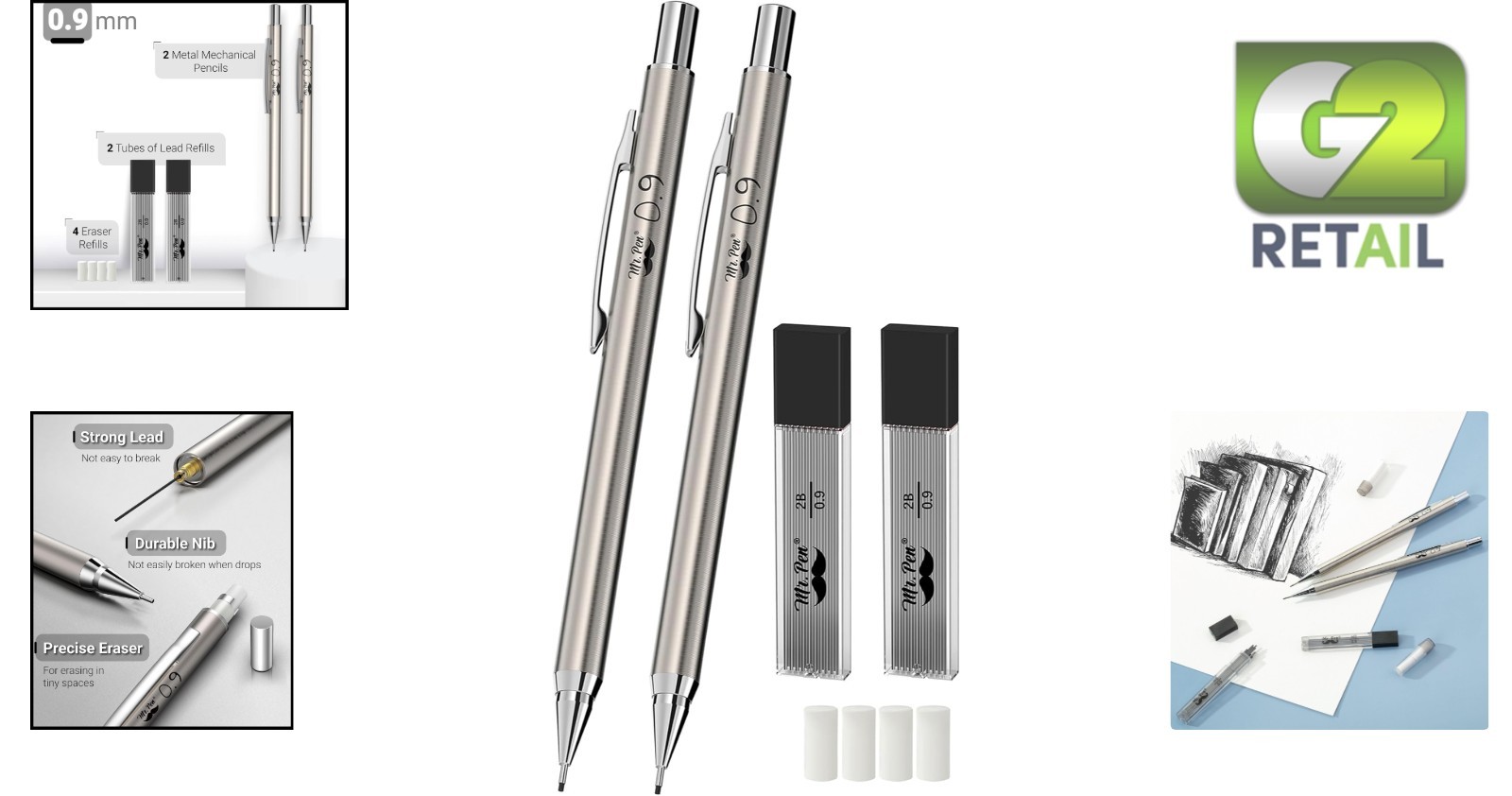 Professional 0.9mm Metal Mechanical Pencil Set – Comfort Grip & Portable Clip