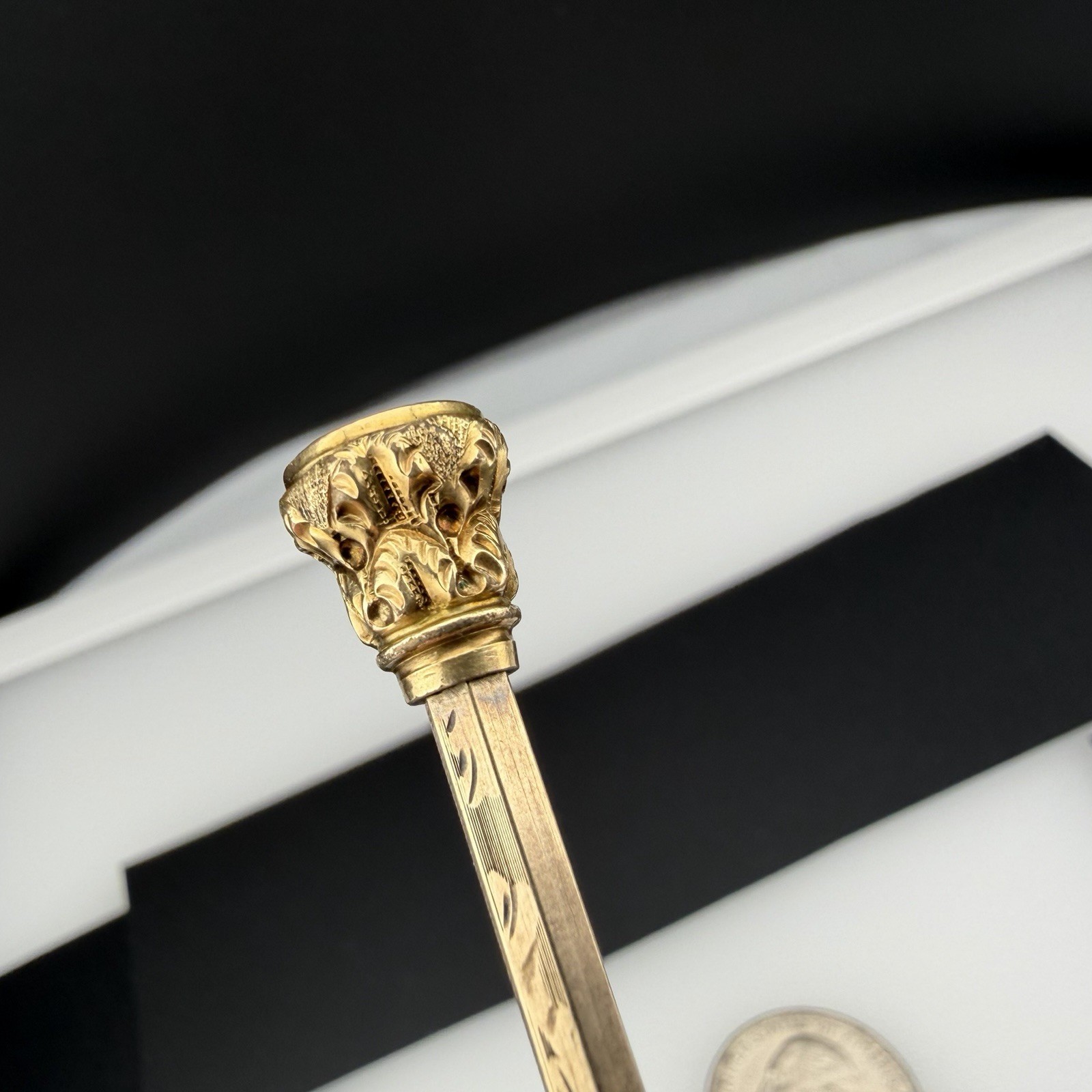 Victorian Gold Filled 3 7/8″ Telescoping Pencil Watch Fob w/ Chain & White Stone