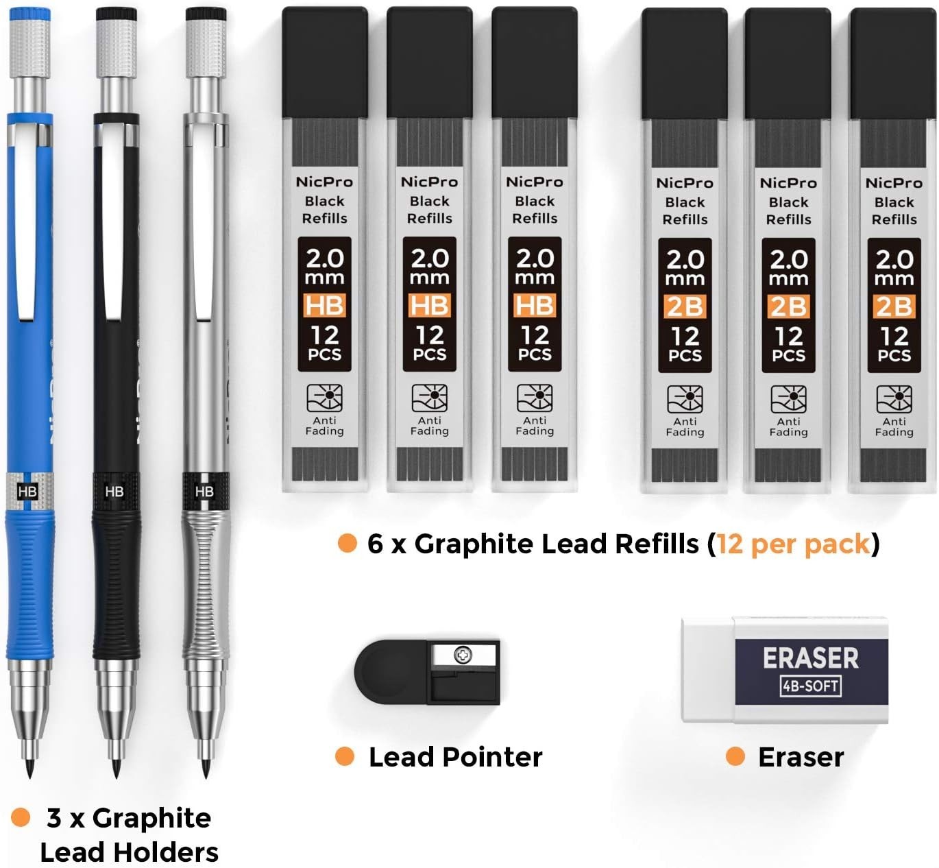 11-Piece 2mm Mechanical Pencil Set with Refillable Leads for Artists & Students