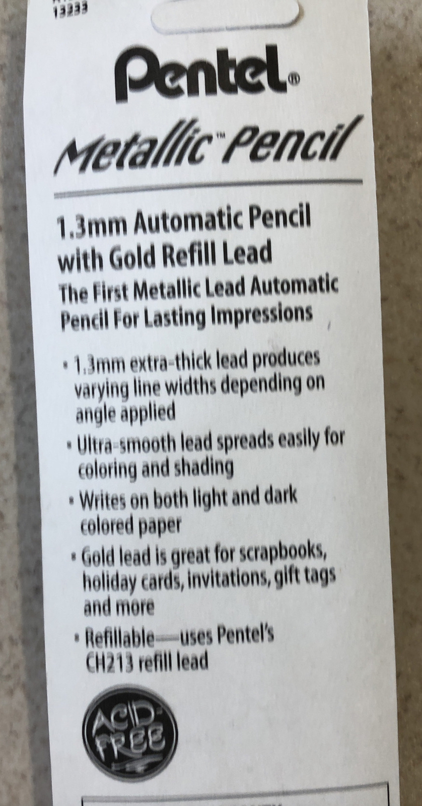Pentel Milky Metallic Pencil Color Gold 1.3 mm lead, with Extra Refills – New