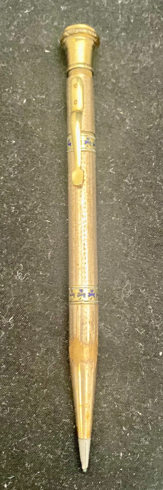 VINTAGE & RARE USA 14k GOLD PLATED ETCHED MECHANICAL PENCIL CLOVERS c1920 g