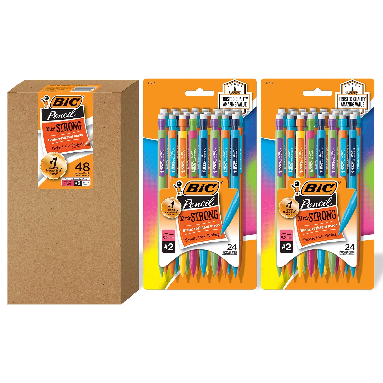 BIC Xtra Strong Mechanical Pencils 48 Count 0.9mm Colorful Erasers School Sup…