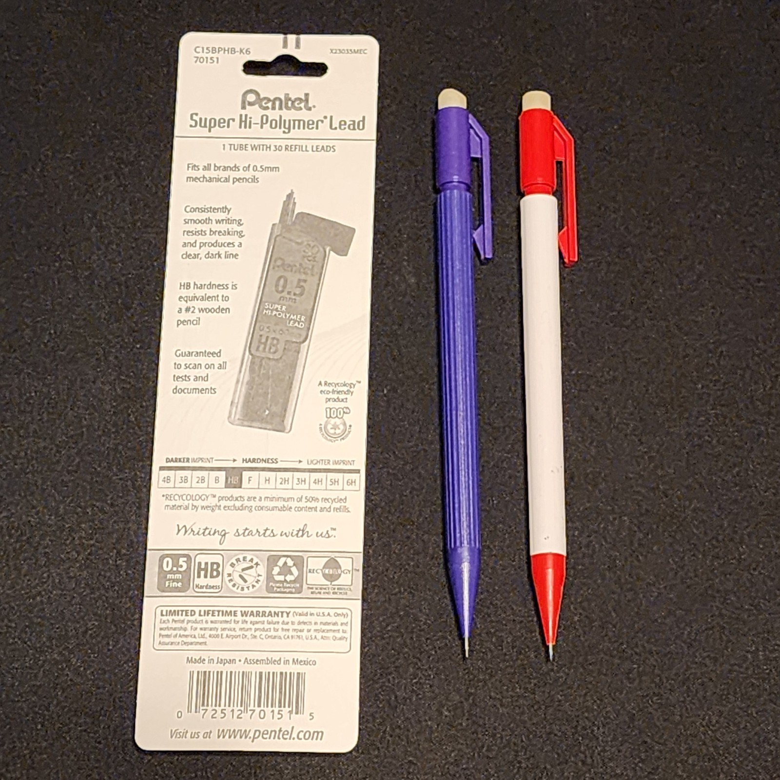 x2 Pentel A45 0.5mm Automatic Mechanical Pencil Purple, White Red IBM AmeriData