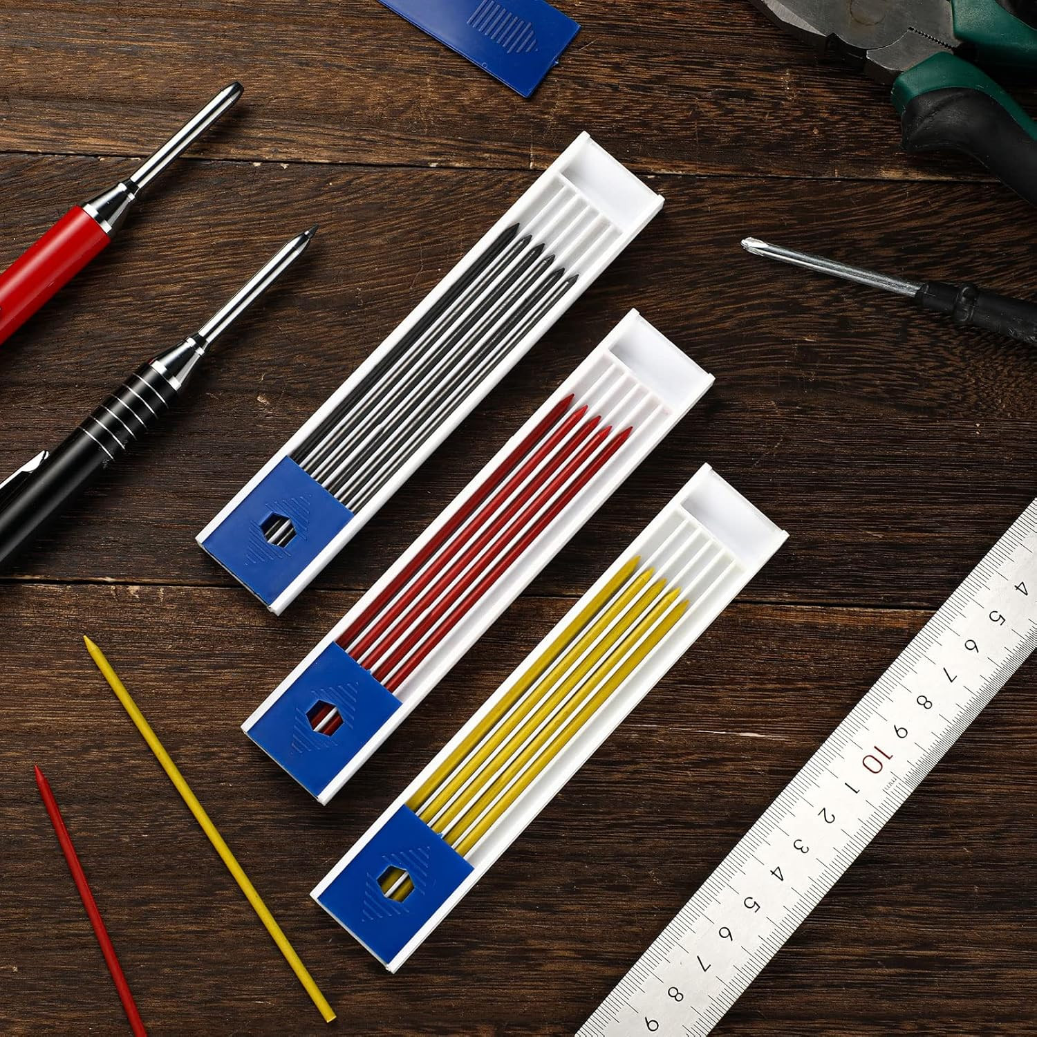 60 Pcs 2.8Mm Lead Refill Carpenter Construction Pencils Marker Lead Refills Dry