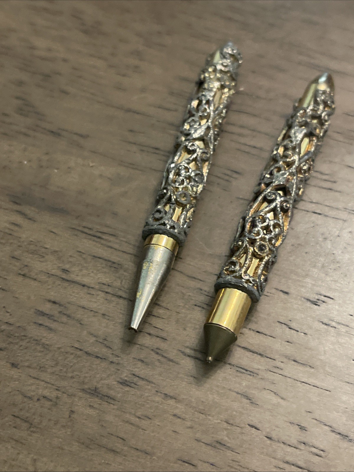 VTG Filigree Mini Mechanical Pencil/Pen Set Rhinestones Gold/Silver Tone –