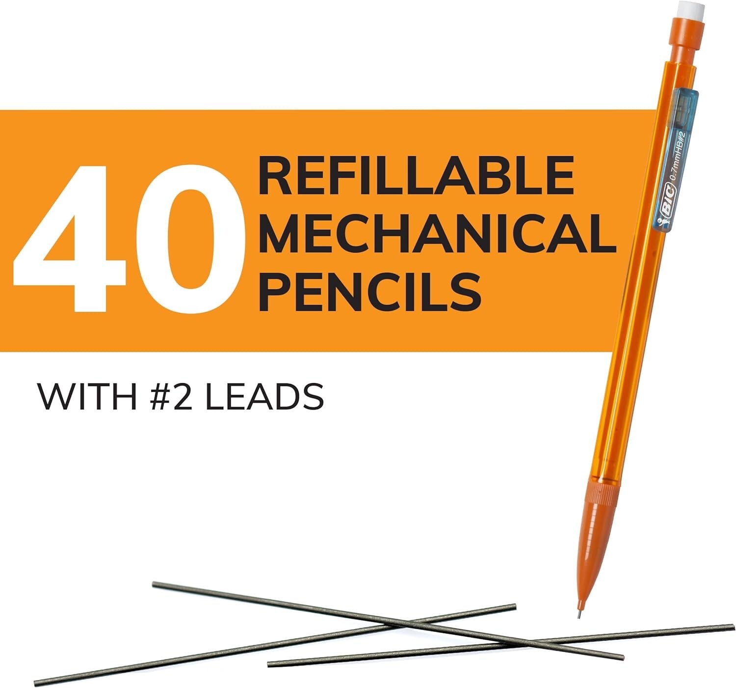 BIC Xtra Smooth Mechanical Pencils With Erasers (0.7mm), 40 Count (Pack of 1)