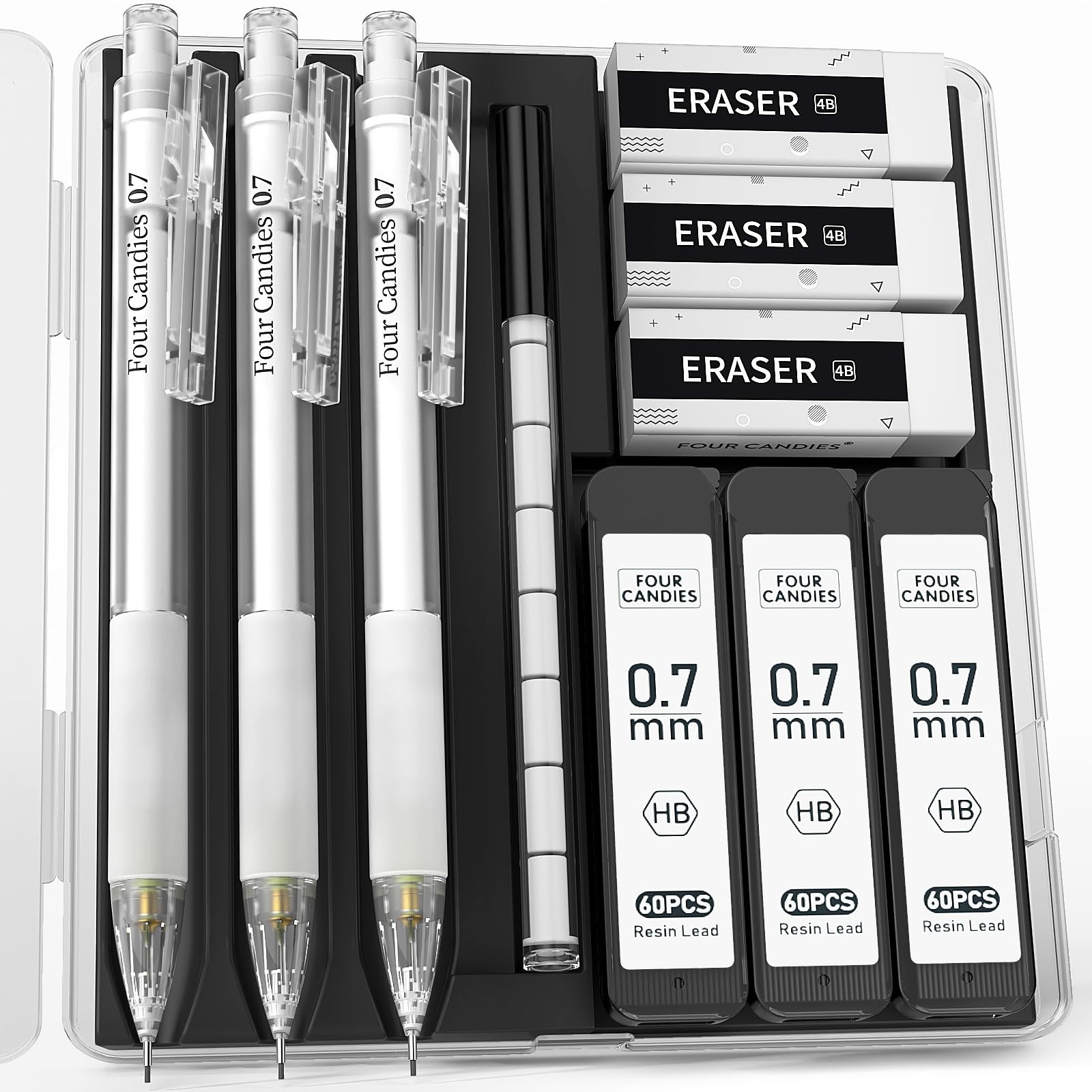 Cute Mechanical Pencil Set with Case – 3PCS Pencils 0.7mm with 180PCS HB Lead…
