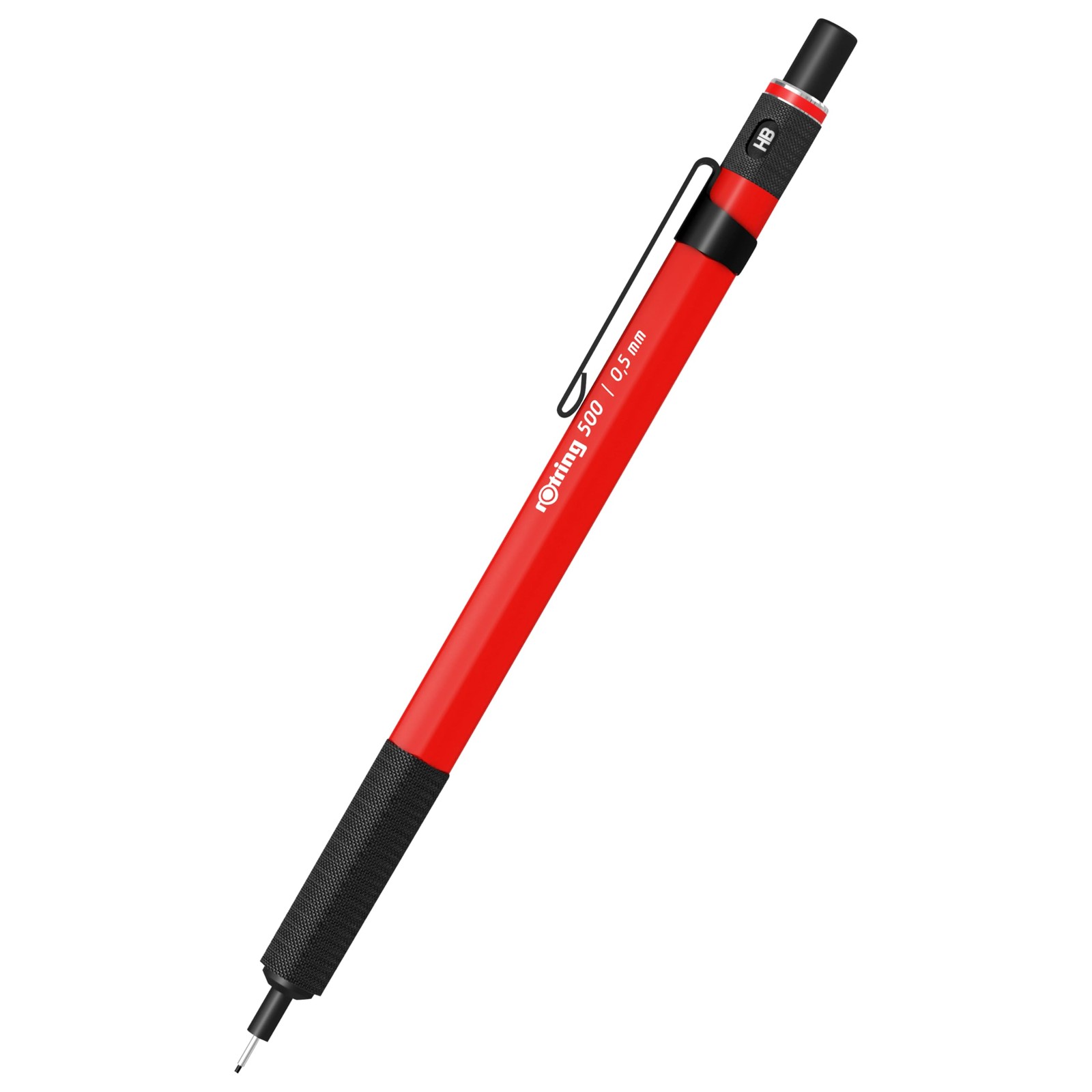 rOtring 500 Mechanical Pencil, Red Hexagonal 1 Count (Pack of 1), & White
