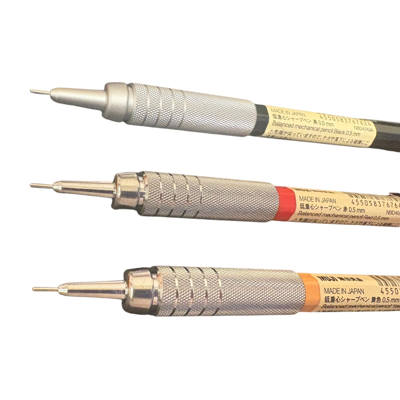 MUJI Balanced Mechanical Pencil Set 0.5mm – Black / Red / Yellow – Made in Japan