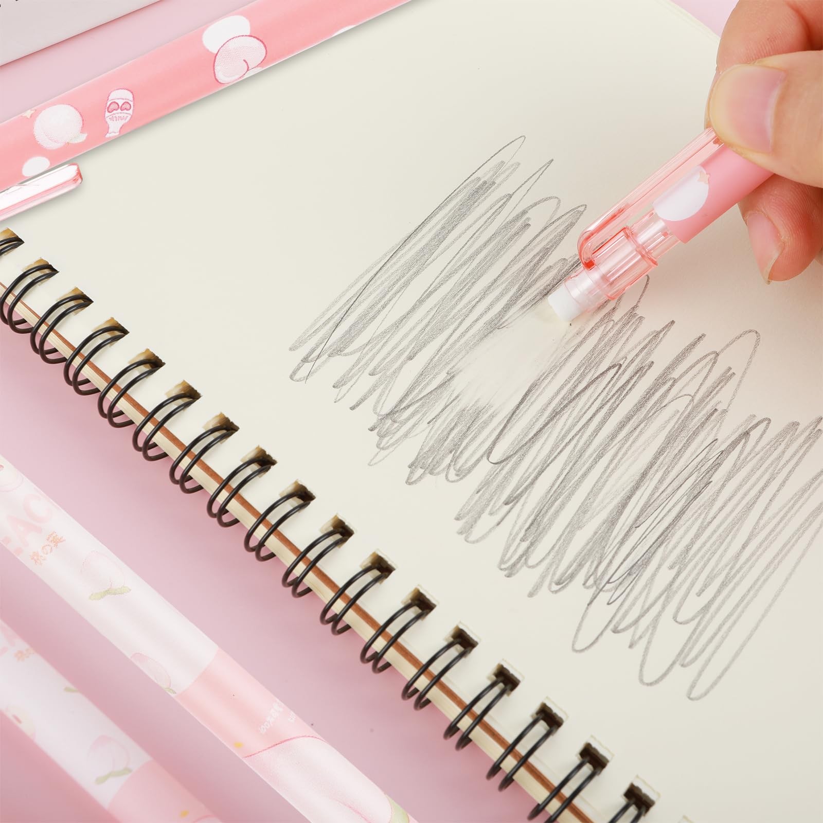 Cute Mechanical Pencil Set Include 4 Pcs 0.5Mm Kawaii Mechanical and 100 Pcs Pe