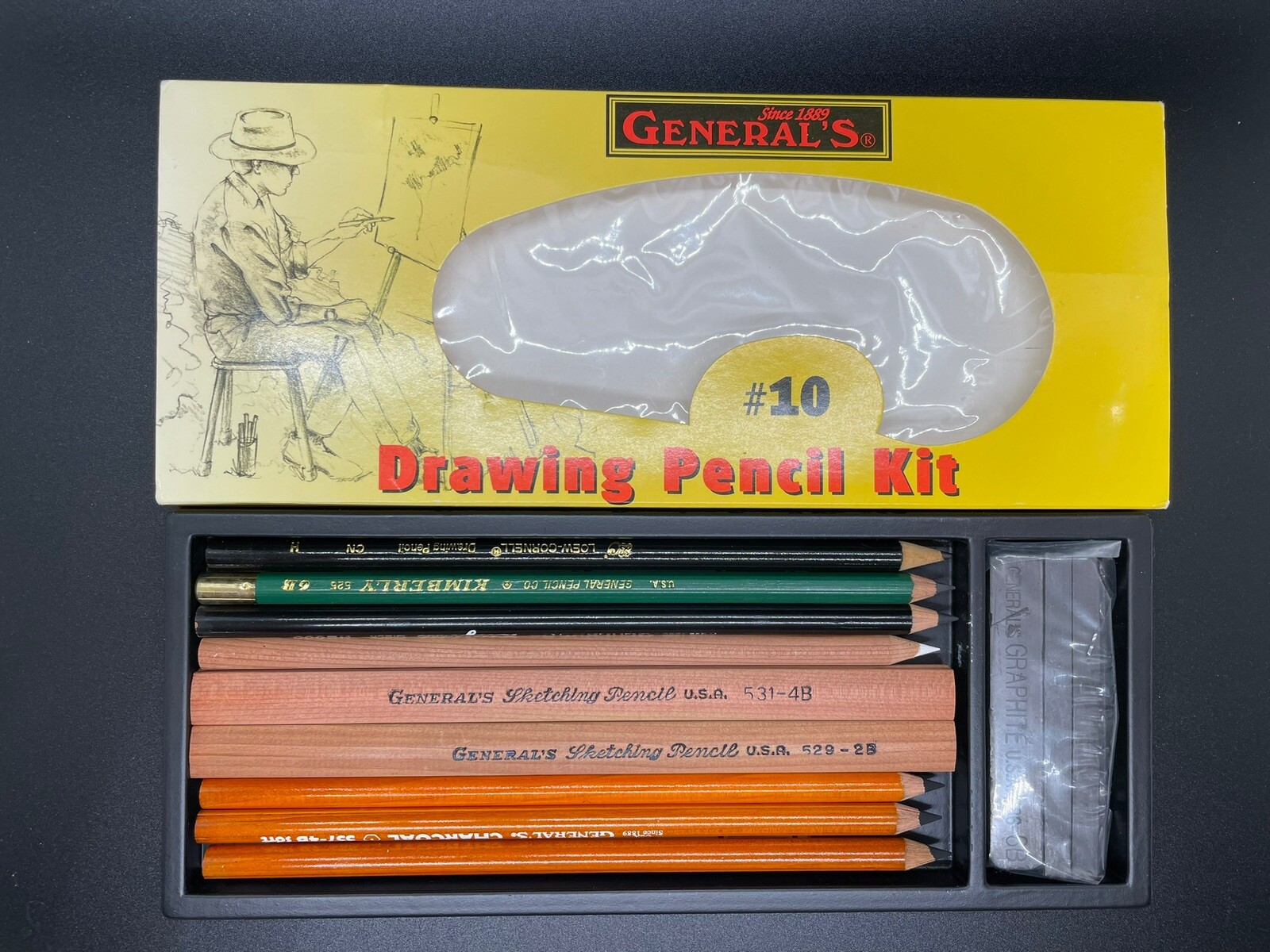 Vintage General’s Drawing Art Pencil Kit #10 Includes 12 Pencils Charcoals