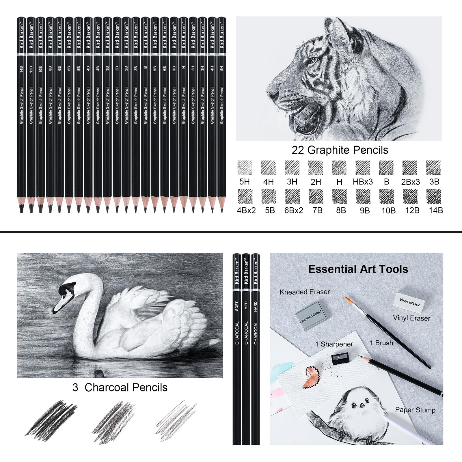 Kird Barken 70 PCS Art Supply Drawing Set, 70 Count (Pack of 1), Multicolor