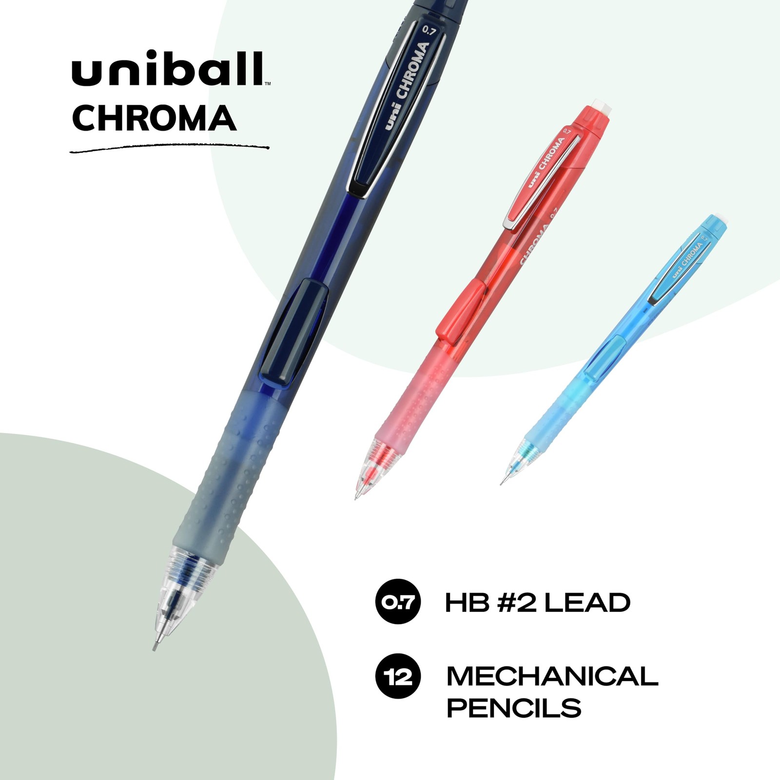 Uniball Chroma Mechanical Pencils 12 Pack 0.5mm Assorted Colored Barrels School