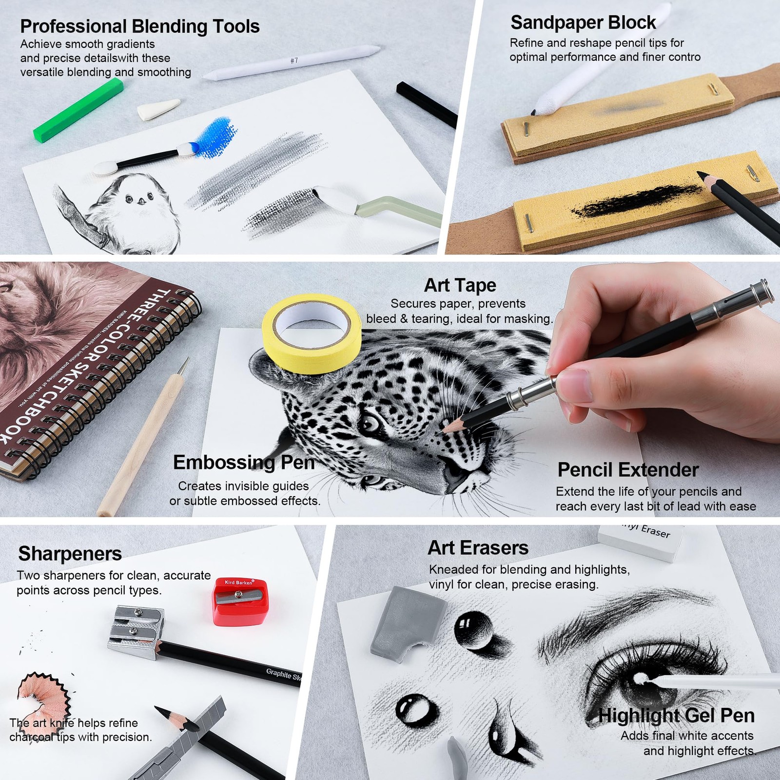 Kird Barken 112 PCS Professional Drawing Set Sketch Kit with Multicolored