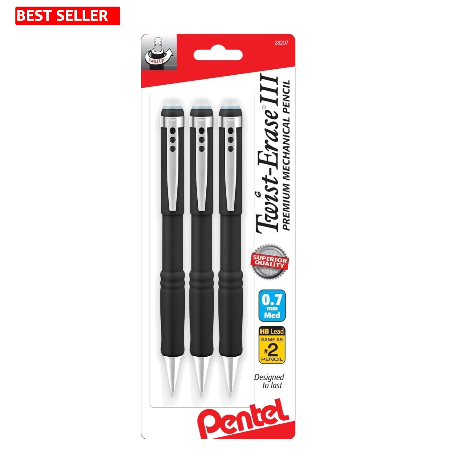 Black Barrel Mechanical Pencil 0.7 mm – Erasable with Comfort Grip
