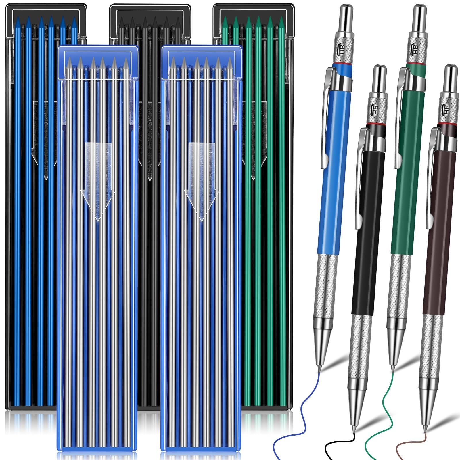 4 Pieces Welder Pencil with 60 Pieces Round Refills Mechanical Pencil Metal M…