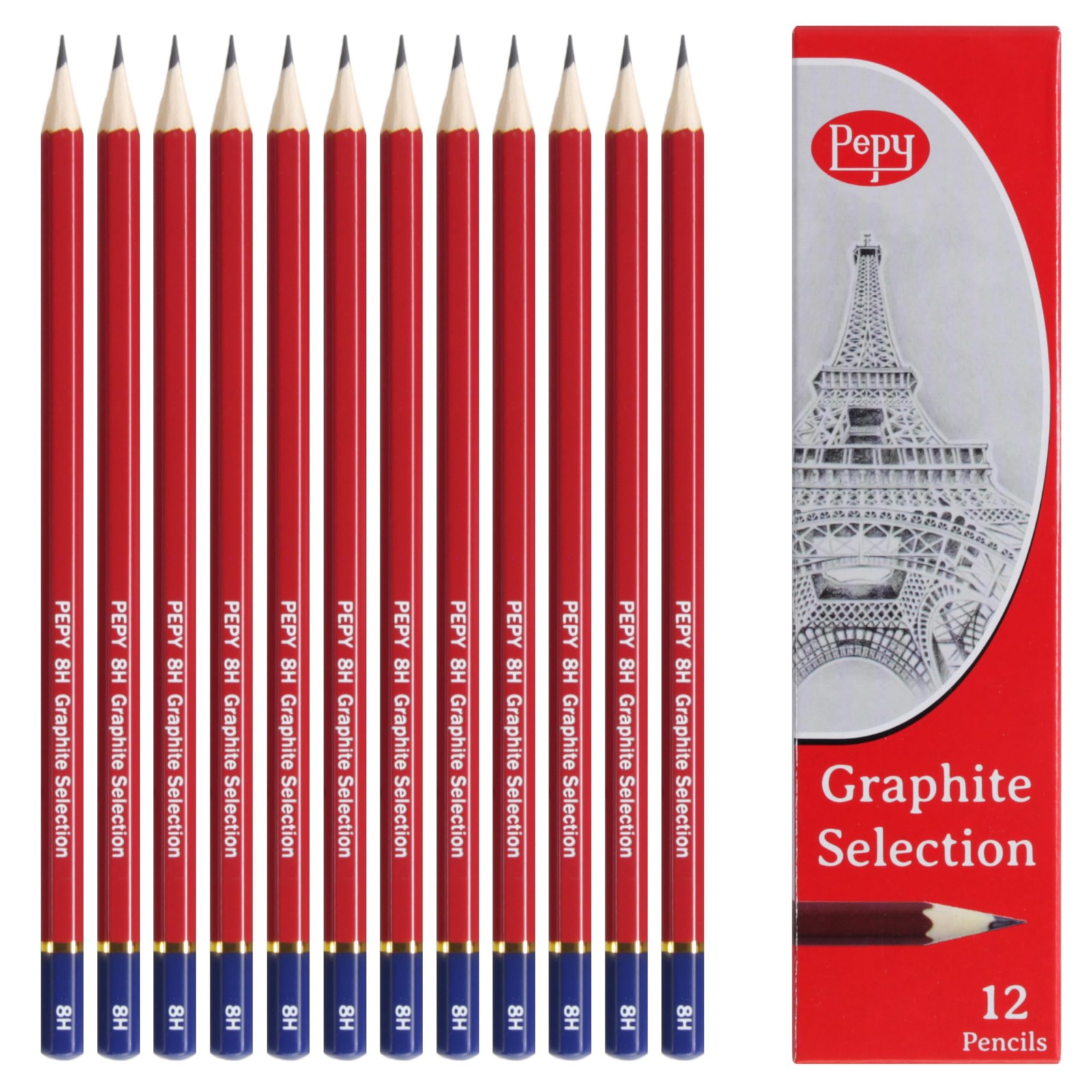 Pepy Graphite Professional Drawing Pencils – Set 1 Count (Pack of 12), Black