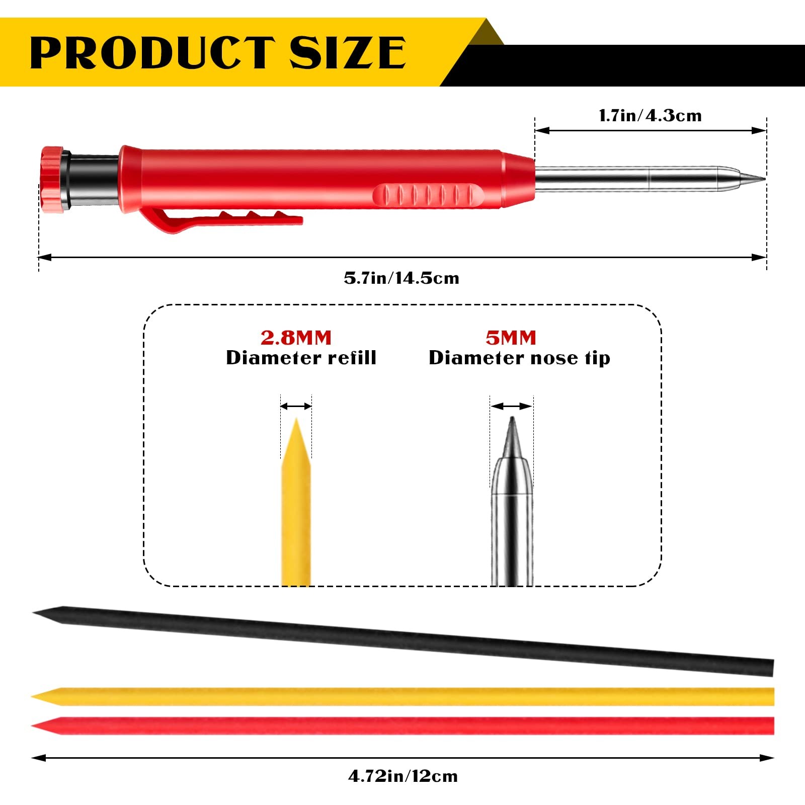 10 Pcs Solid Carpenter Pencils with 60 Pcs 2.8mm Refills Long Nosed Deep Hole…