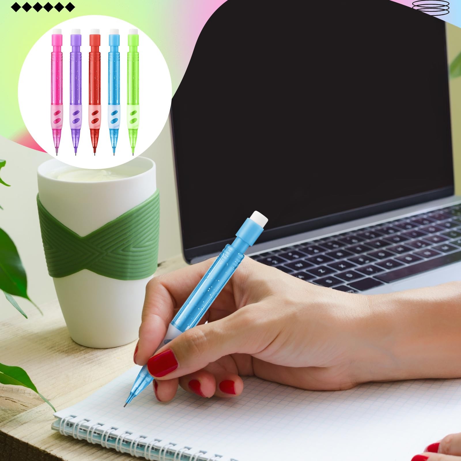100 PCS Mini Mechanical Automatic Pencils Erasers 0.7mm Small Point Office