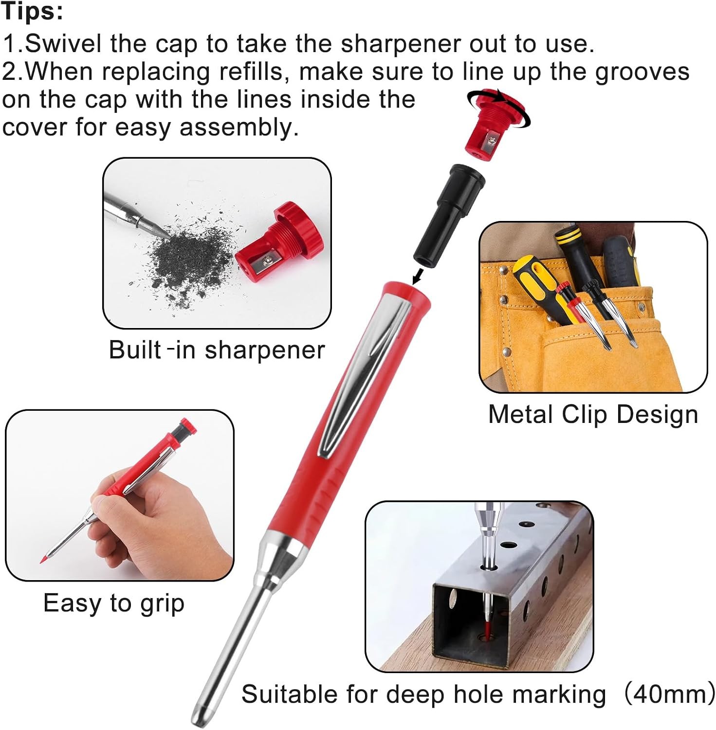 Mechanical Carpenter Pencils 2 Pack with Sharpener Refills