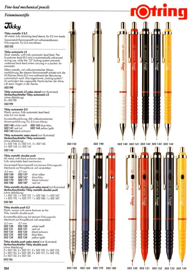 NOS Rotring Tikky Double Push retract mechanical pencil 0.5mm white
