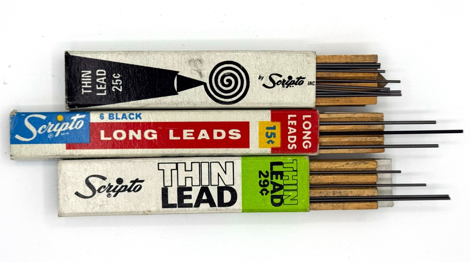 Vintage Scripto Mechanical Pencil Leads Lot – Black, Yellow, Green & White