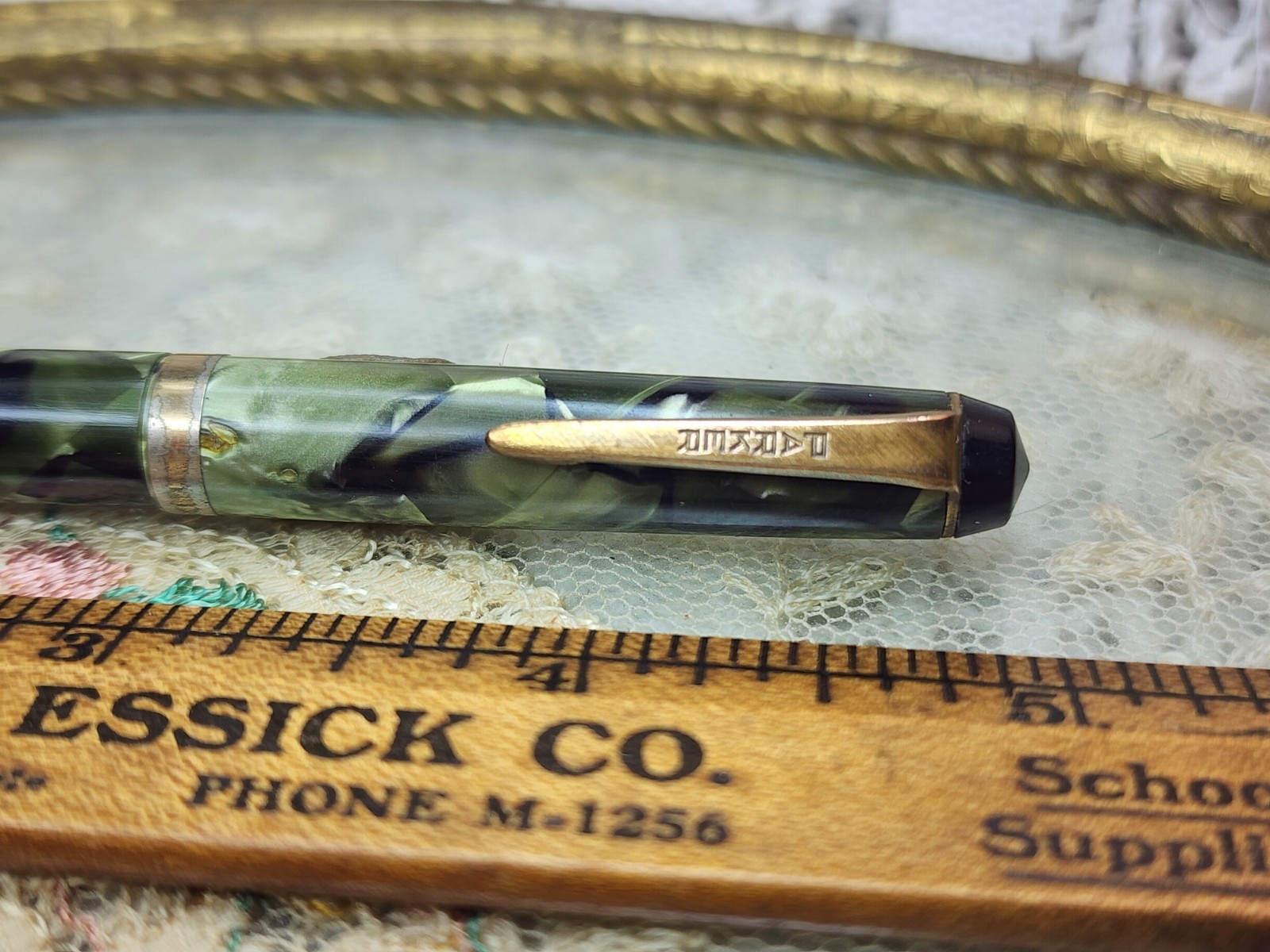 VTG Parker Challenger Pencil== Green Marbled Advertisng Tallman Cadilac Decatur