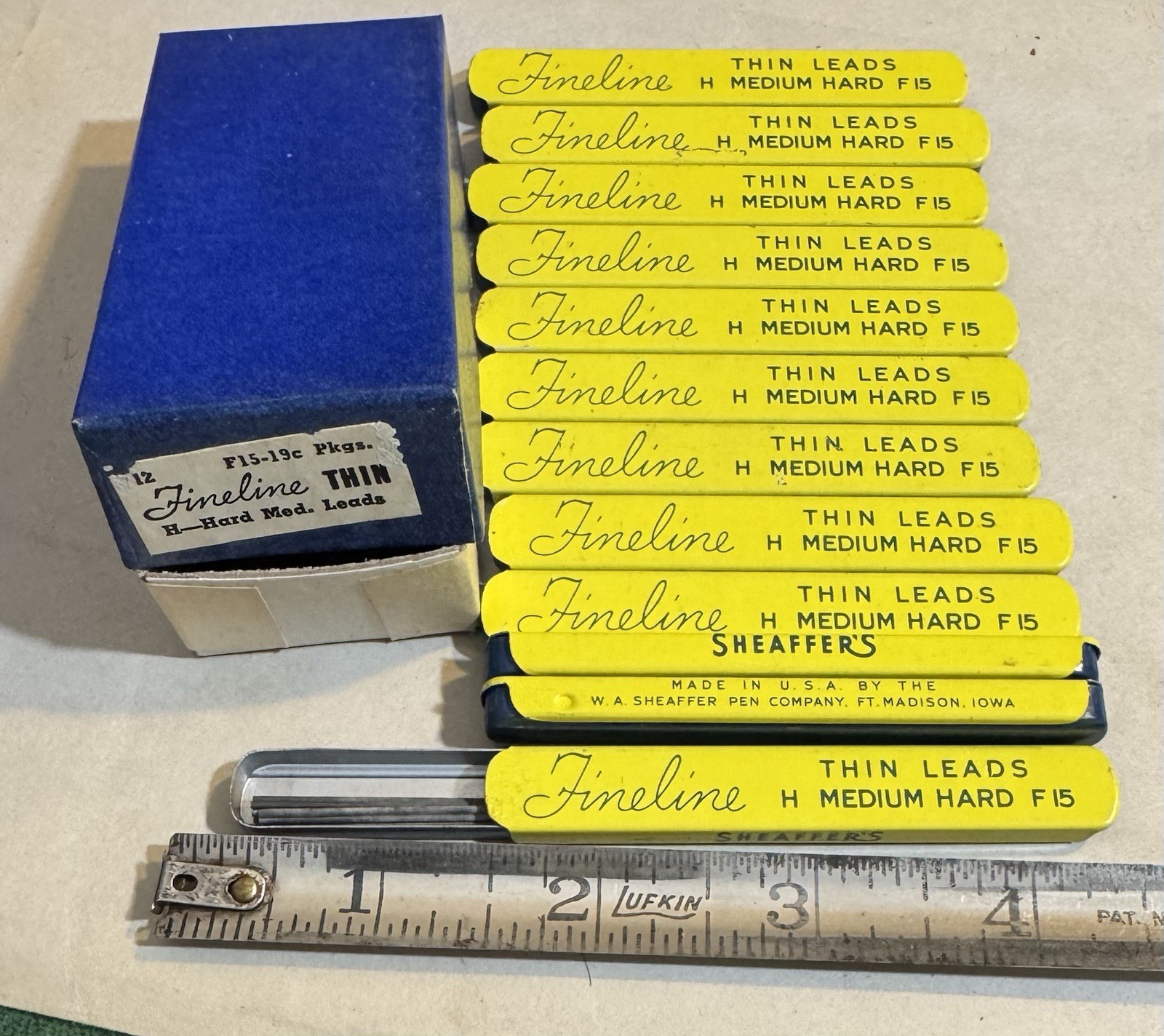 12 Vtg W.A Sheaffer’s Fineline Thin Leads Tin H Med Hard F15 Mechanical Pencil