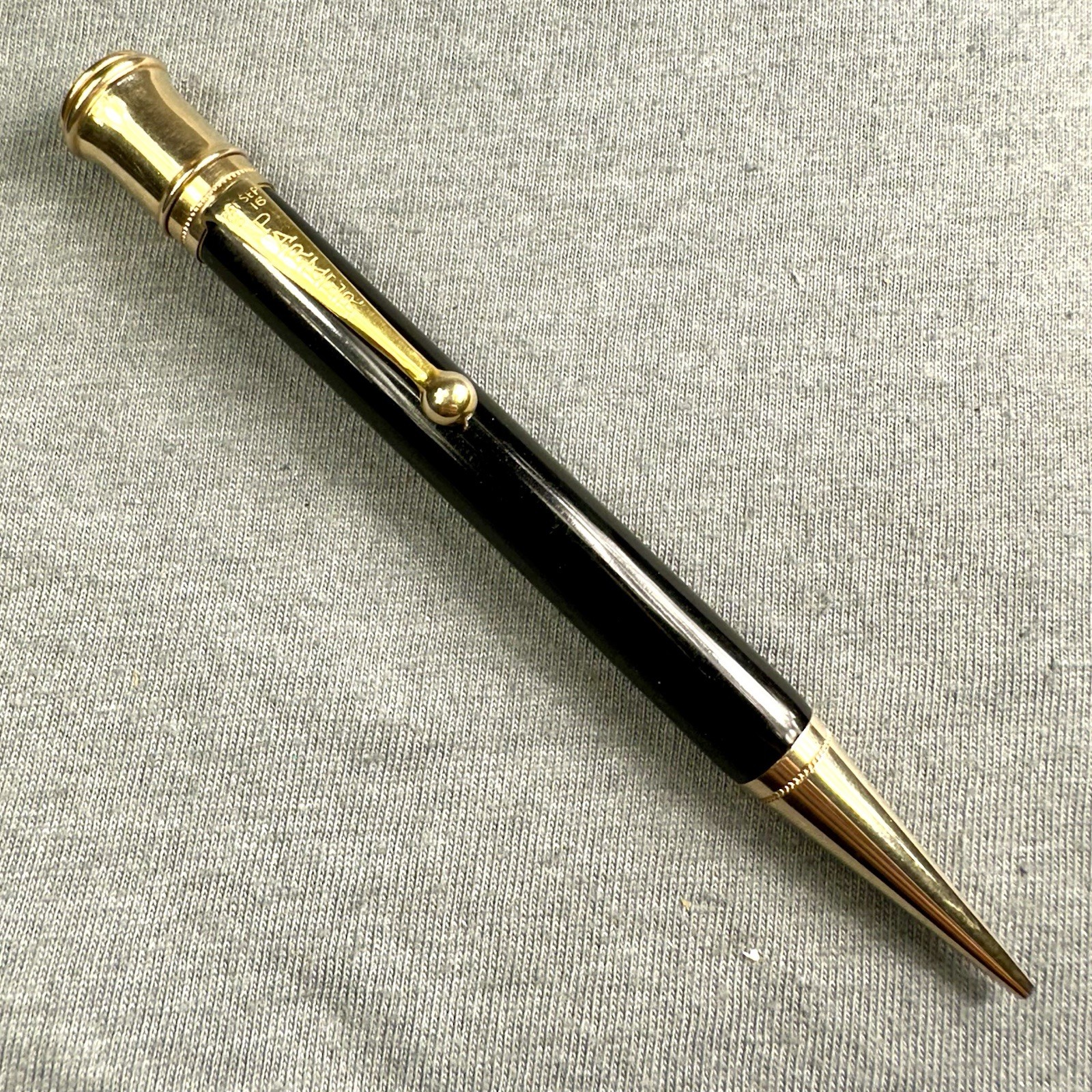 Vintage Parker Duofold Mechanical Pencil Gleaming Black Gold Filled Trim