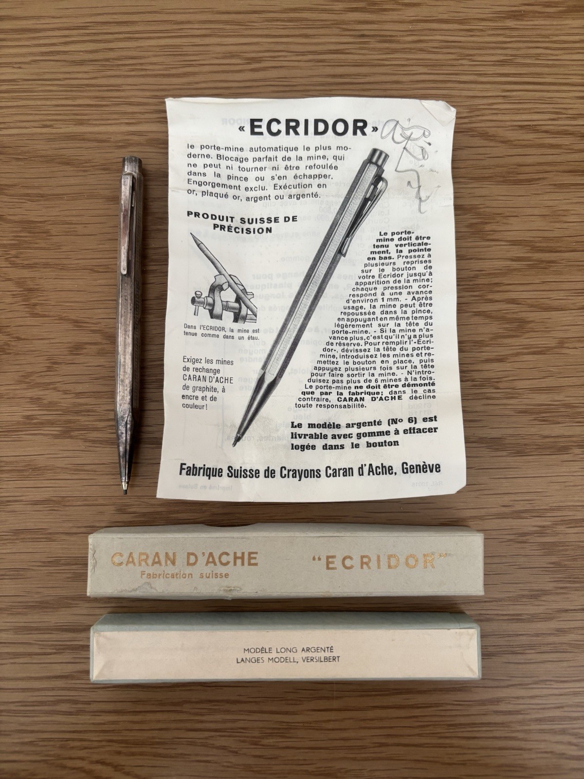 Vintage Caran D’Arche – ECRIDOR Silver Mechanical Pencil – Original Box & Manual