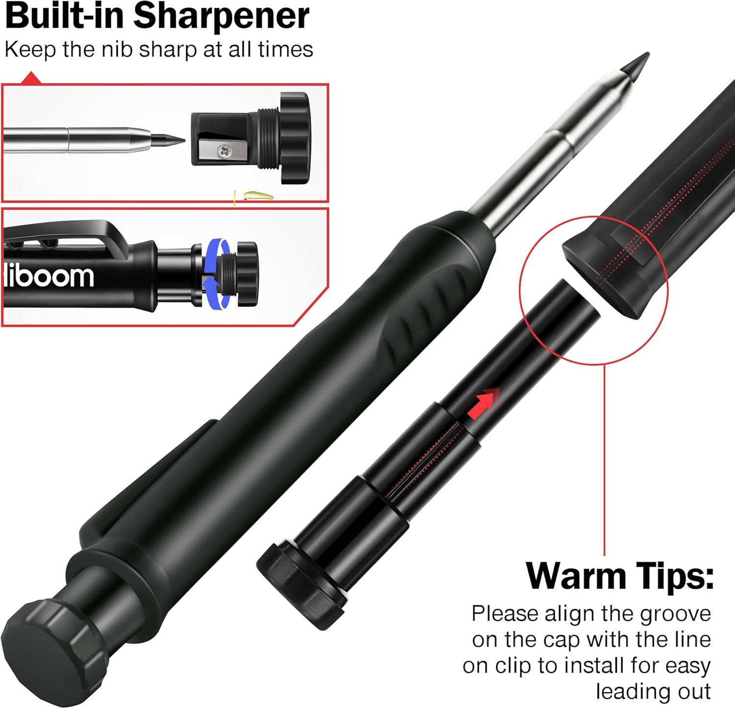 Hiboom Solid Carpenter Pencil Set for Construction 1 Count (Pack of 1), Black