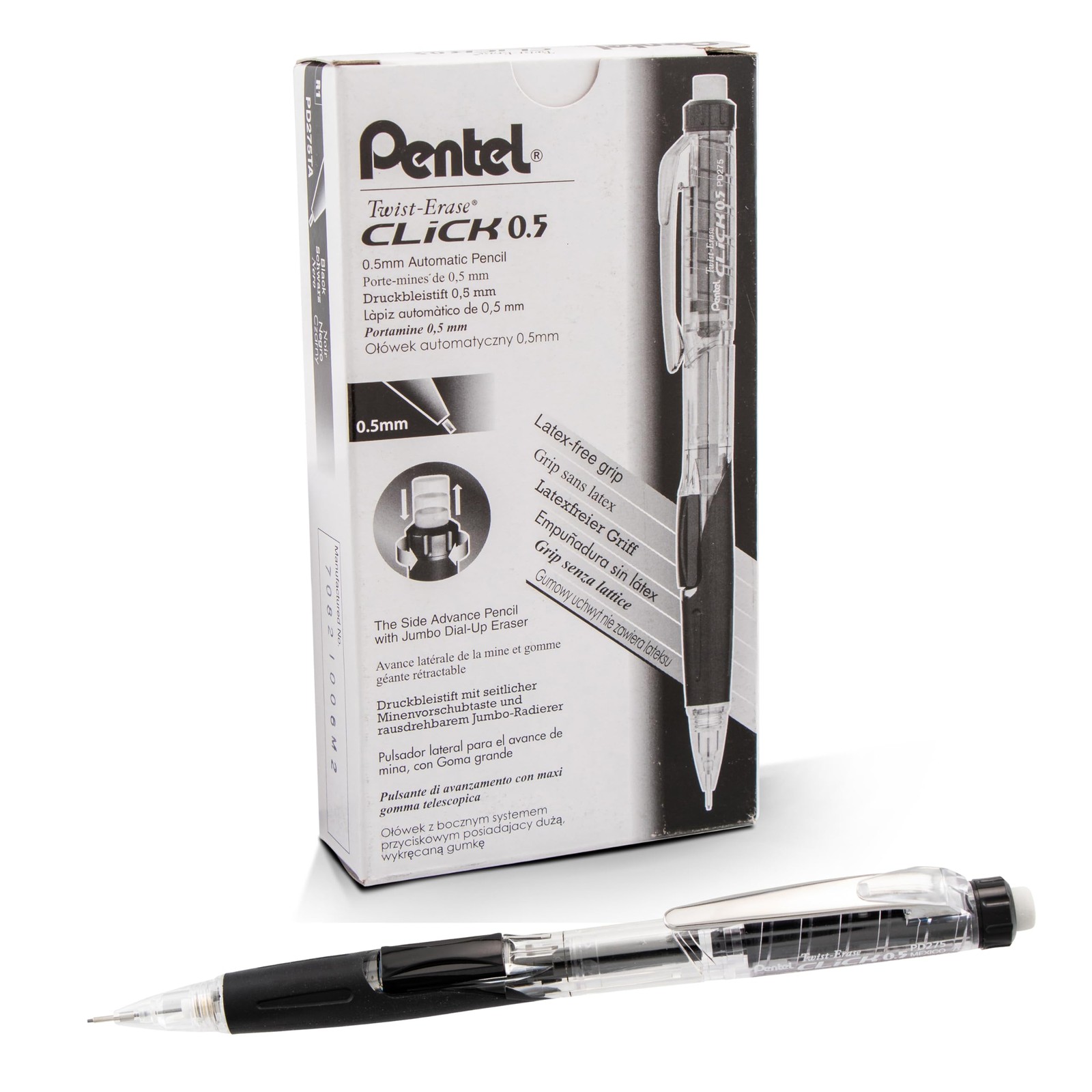 Pentel Twist Erase Click Mechanical Pencils 12 Pack 0.5mm Black with Eraser