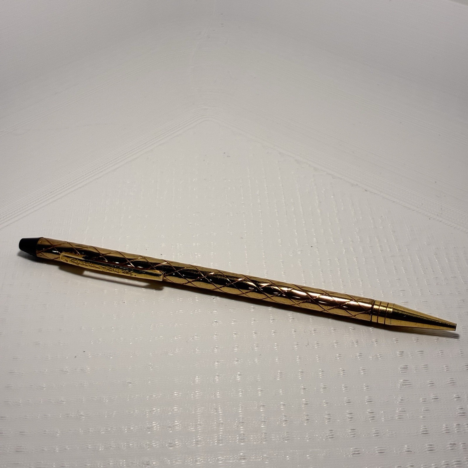 Vintage 1920s Pereline USA Gold Tone Diamond Pattern Mechanical Pencil Works