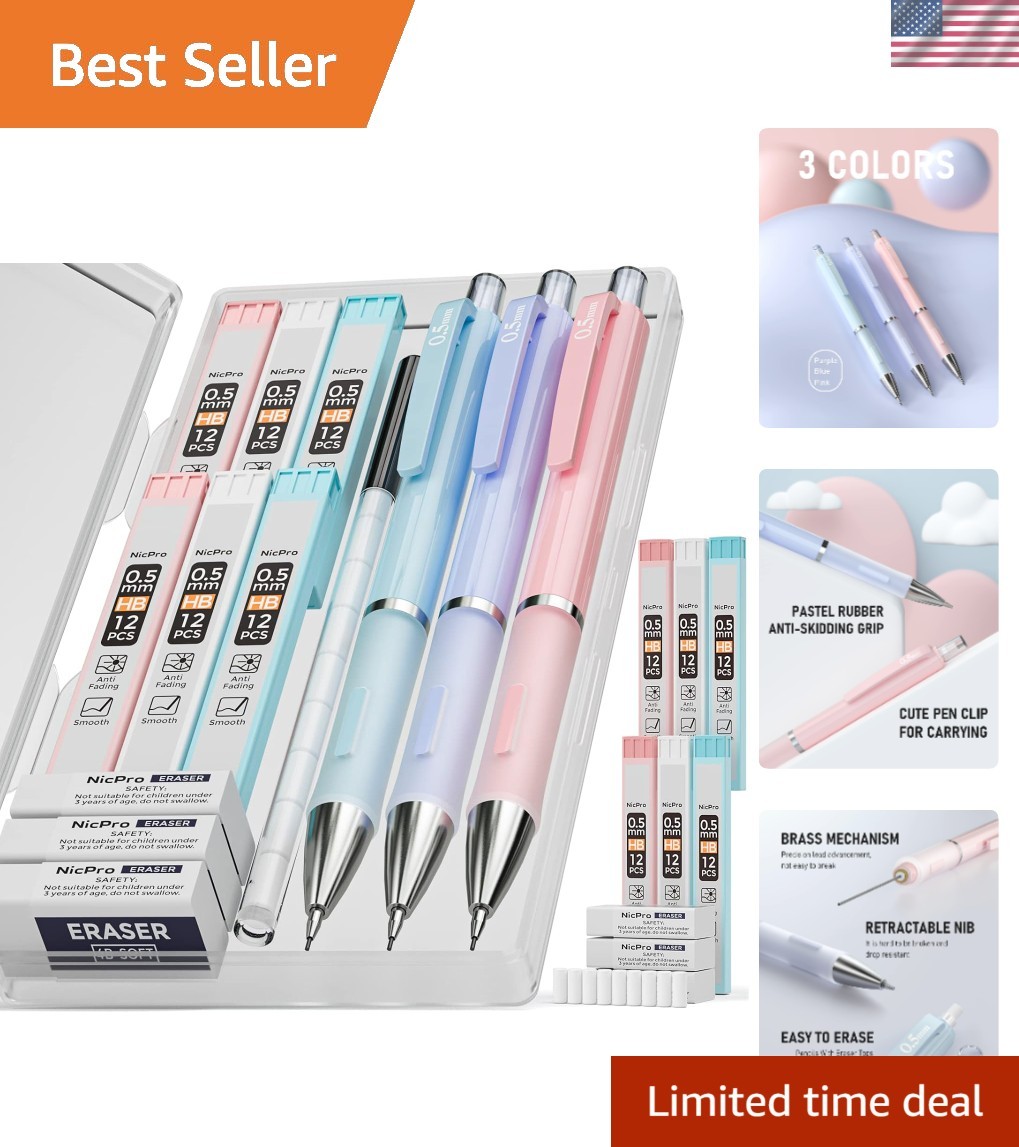 Cute Pastel 0.5mm Mechanical Pencils with Erasers – Perfect for Sketching!