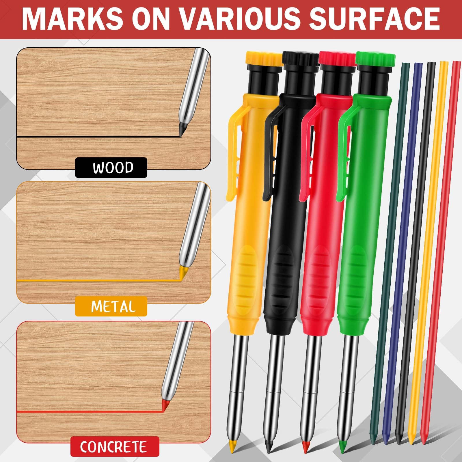 8 pack 2.8mm Mechanical Carpenter Pencils with 48 Refills, Construction Penci…