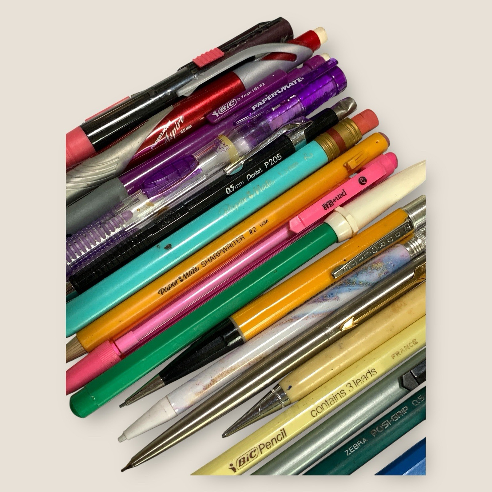 Vintage Mechanical Pencil Lot Erasers Leads Zebra Pentel Papermate Bic Parker