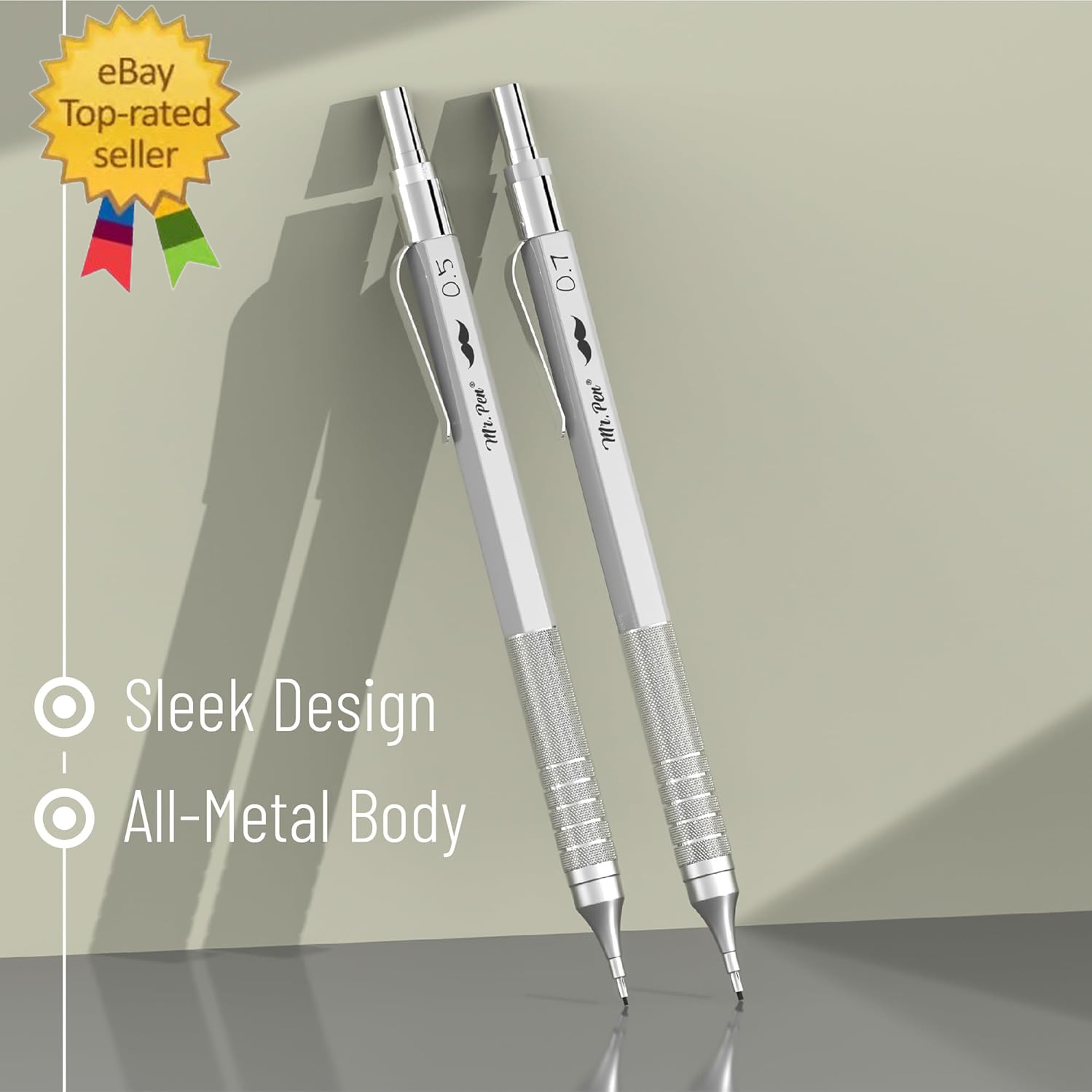 – Metal Mechanical Pencil Set with Lead Refills & Erasers, 2 Pack | 2 Sizes, 0.5
