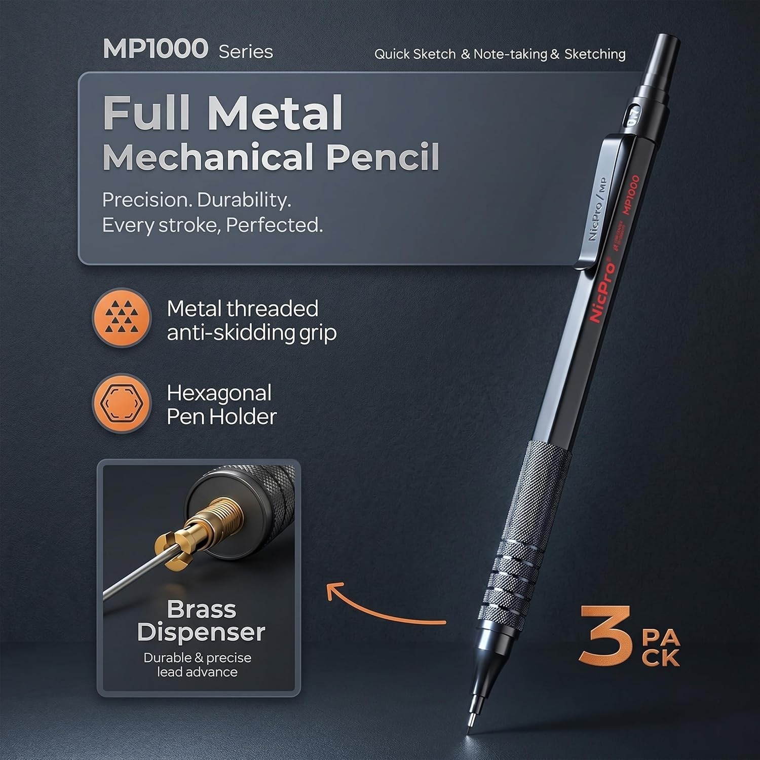 Art Sketching Mechanical Pencil Set – 0.7mm, 3 Pencils with Erasers Included