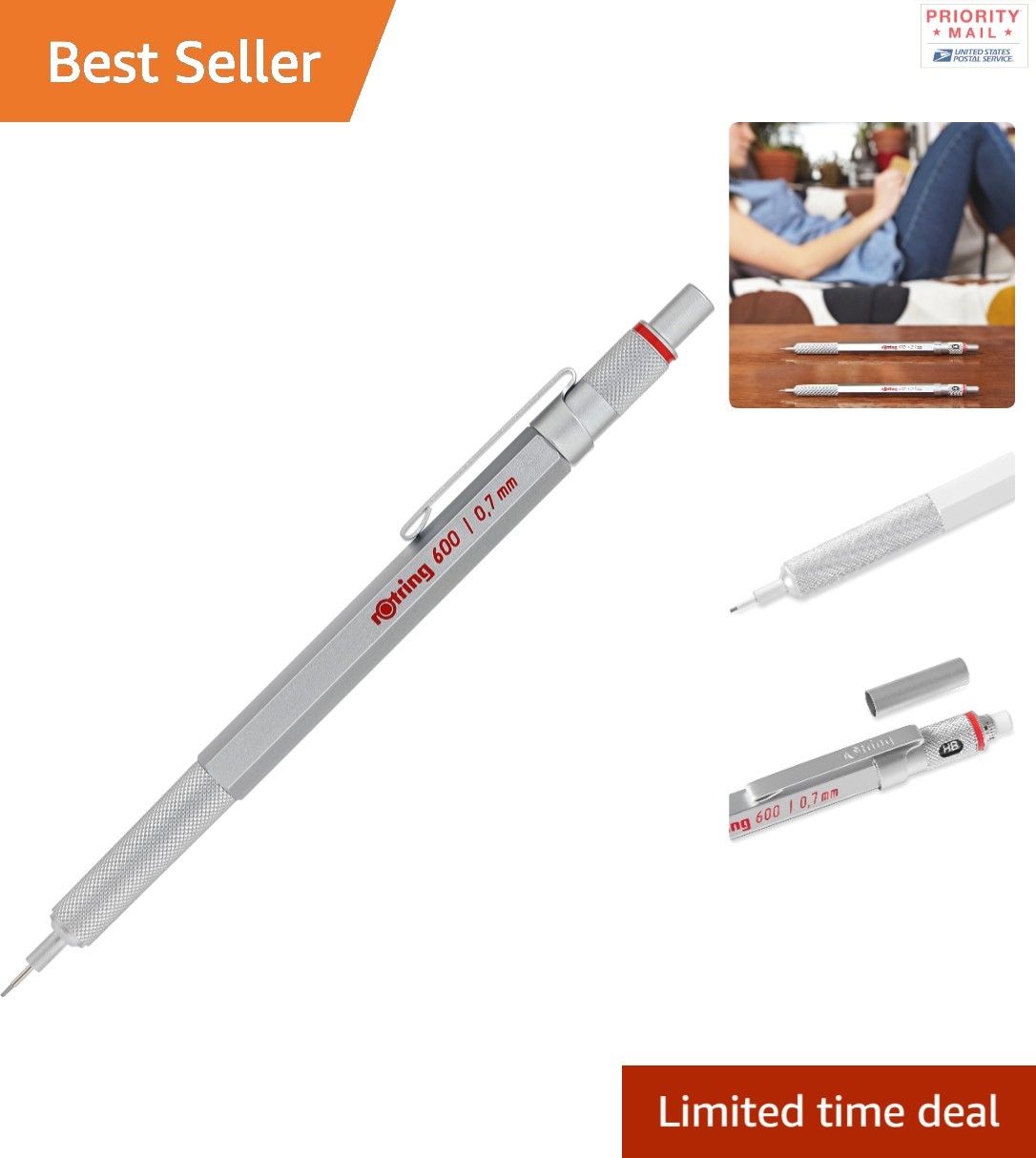 Silver Metal Mechanical Pencil 0.7 mm Lead Hexagonal Grip for Precision Writing