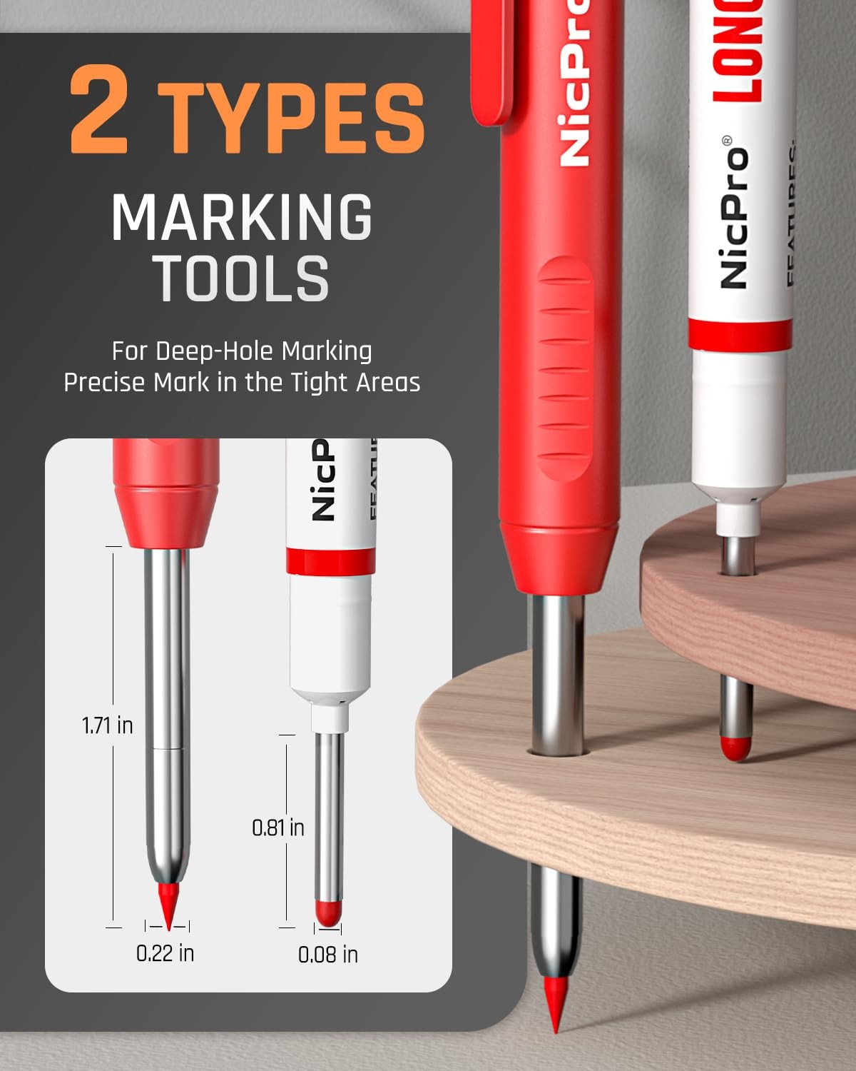 Nicpro 2 Pack CP1000 Carpenter Pencil with Sharpener, Mechanical Carpenter Penci