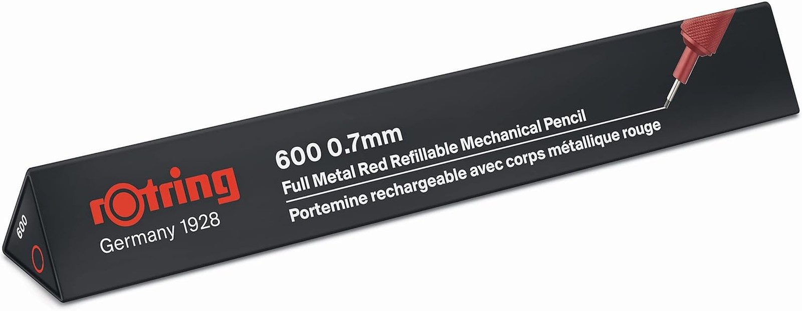 600 Mechanical Pencil | HB 0.7 Mm | Red All-Metal Body | Hexagonal Barrel