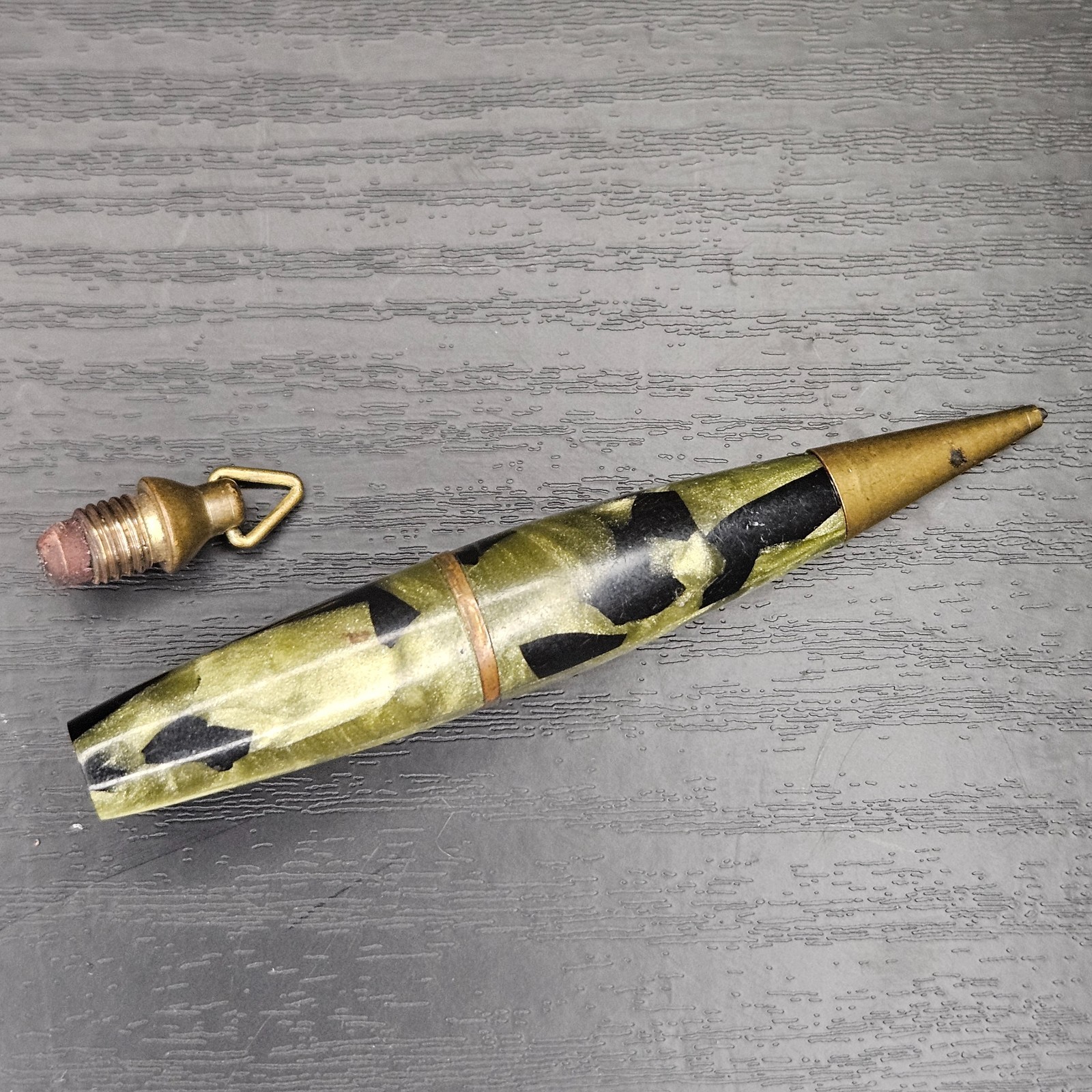 Vintage Sheaffer Balance Green Marble Celluloid Gold Trim Pencil 1930s Mini