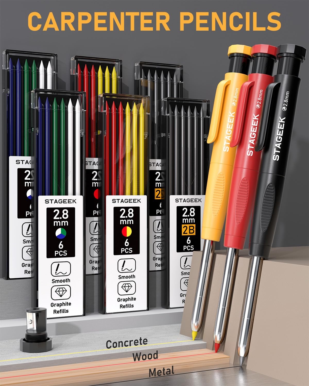 34 Pack Carpenter Pencil Set with Sharpener, Mechanical Carpenter Pencils wit…