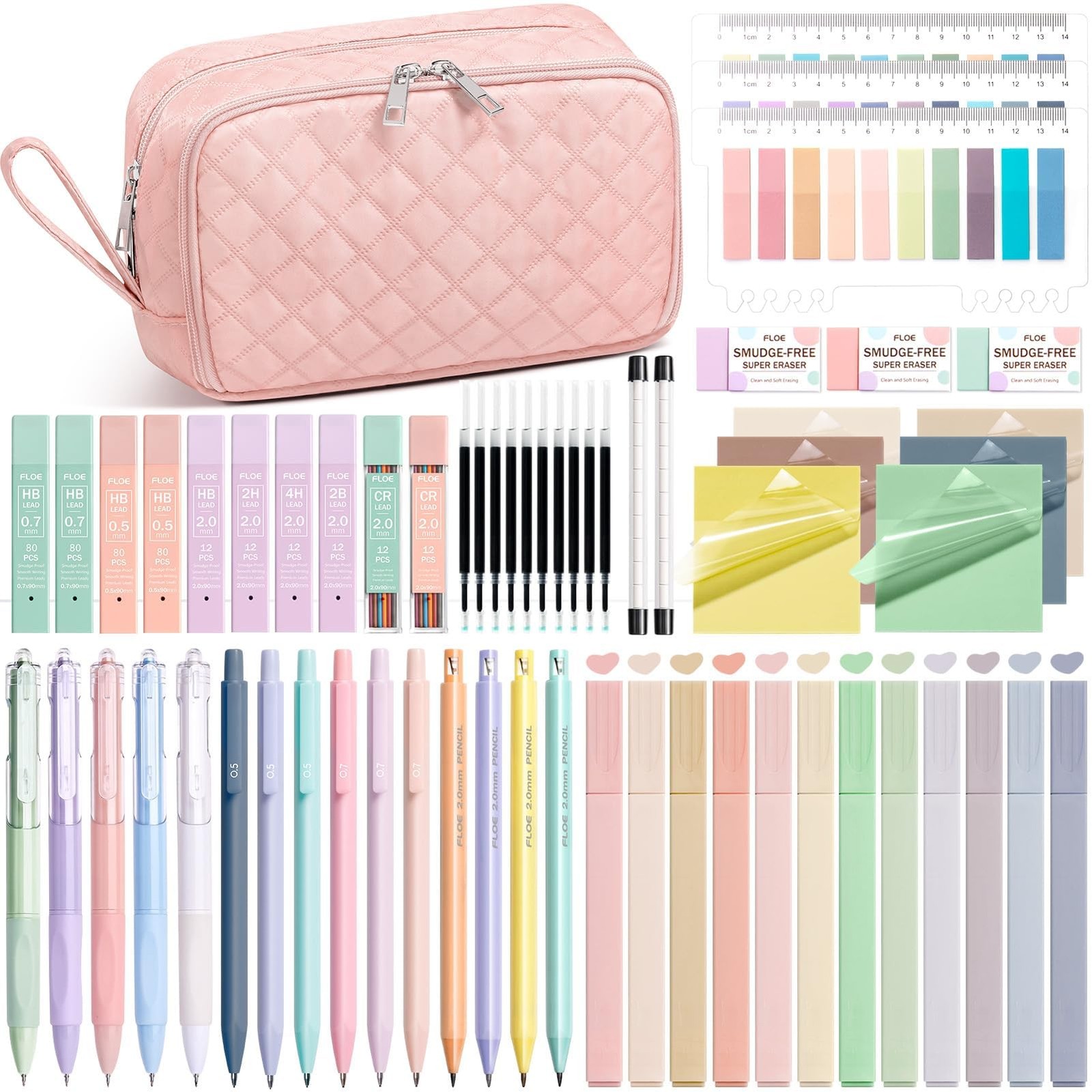 Aesthetic School Supplies Stationery Kit Pencil Case Highlighters Pens 62 PCS