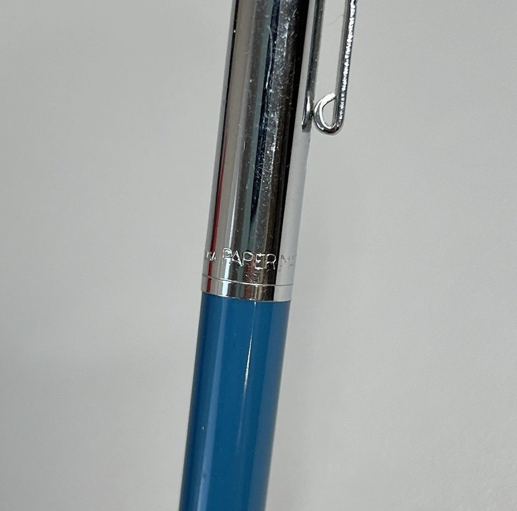 Vintage 1970s Paper Mate USA Mechanical Pencil Blue Chrome Double Heart Logo 70s