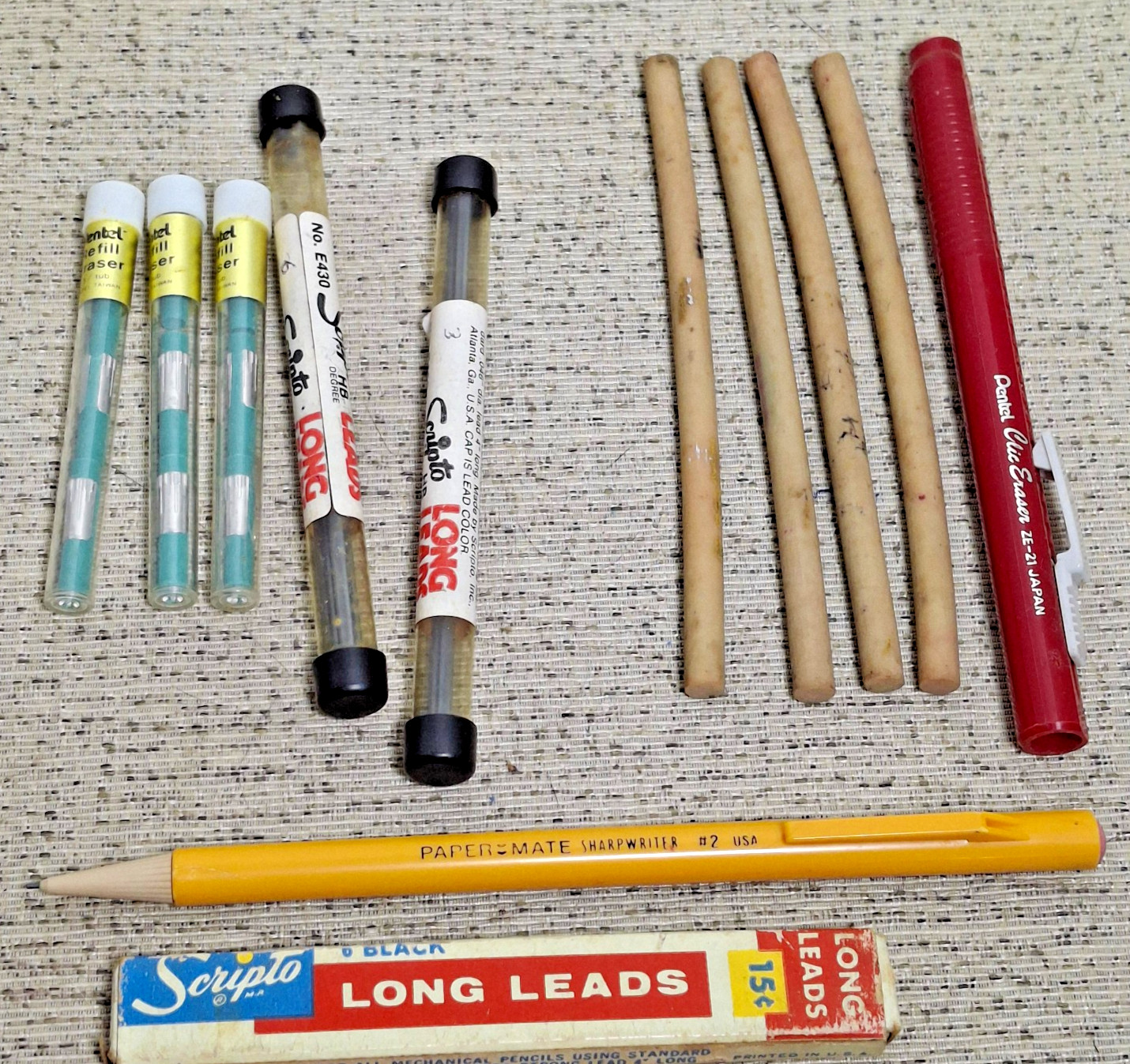 Mixed Lot Scripto/ Pentel/Papermate #2 Mechanical Pencil Eraser Lead Refill/Used