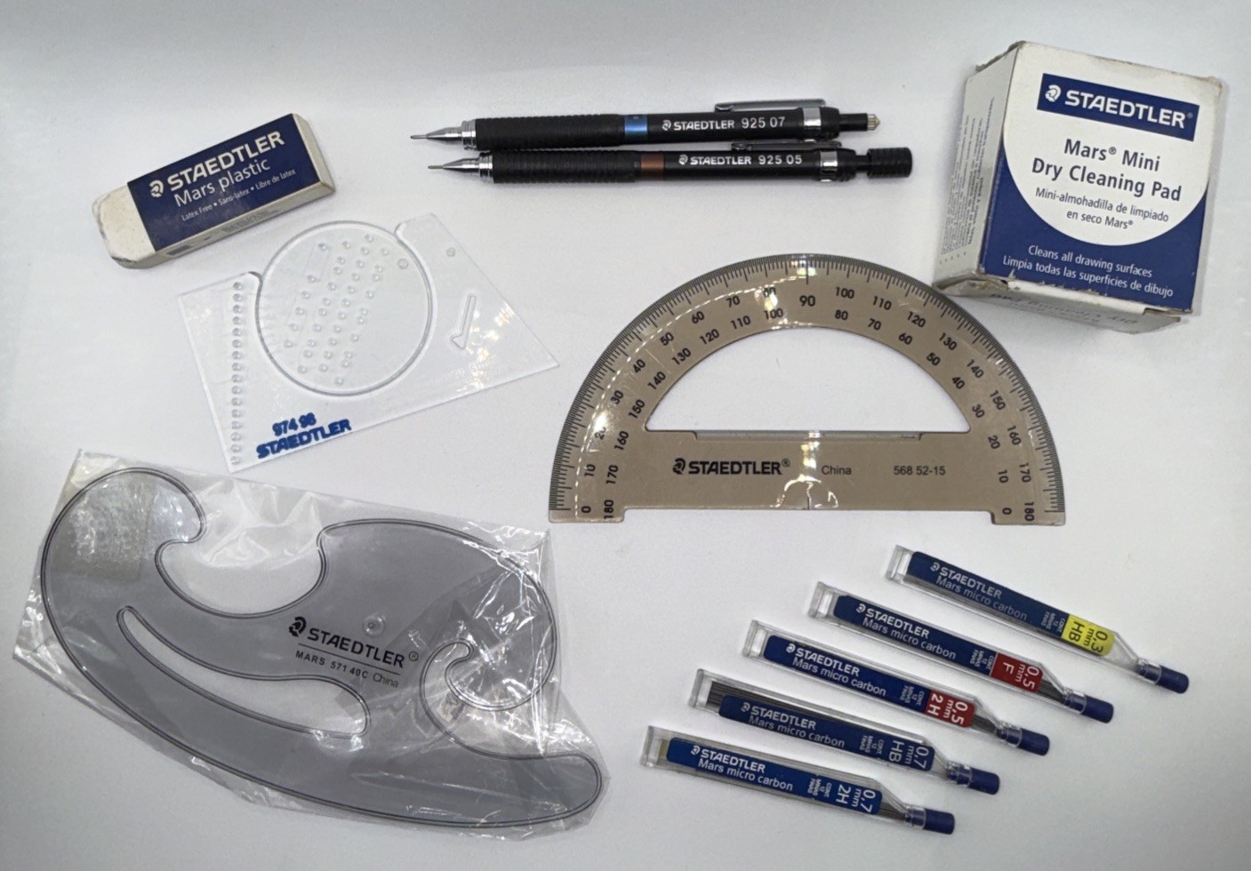 STAEDTLER MARS 3 Drafting Tools 2 Pencils Eraser Micro Carbon Dry Cleaning Pad