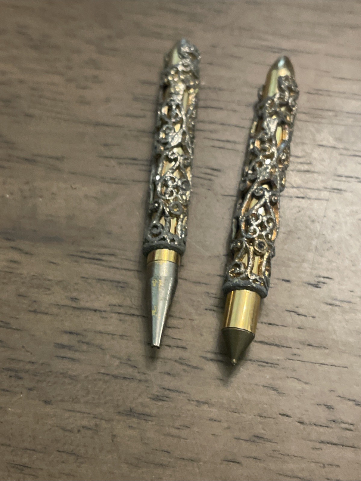 VTG Filigree Mini Mechanical Pencil/Pen Set Rhinestones Gold/Silver Tone –